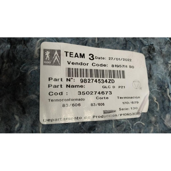 Forro Porta Mala Direi Peugeot 208 2022 98274534zd *046