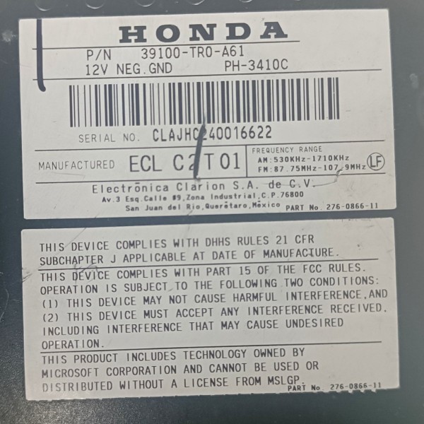 Rádio Cd Mp3 Player Honda Civic 2012 A 2016